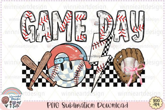Baseball Game Day Groovy Retro Checkered Graphics